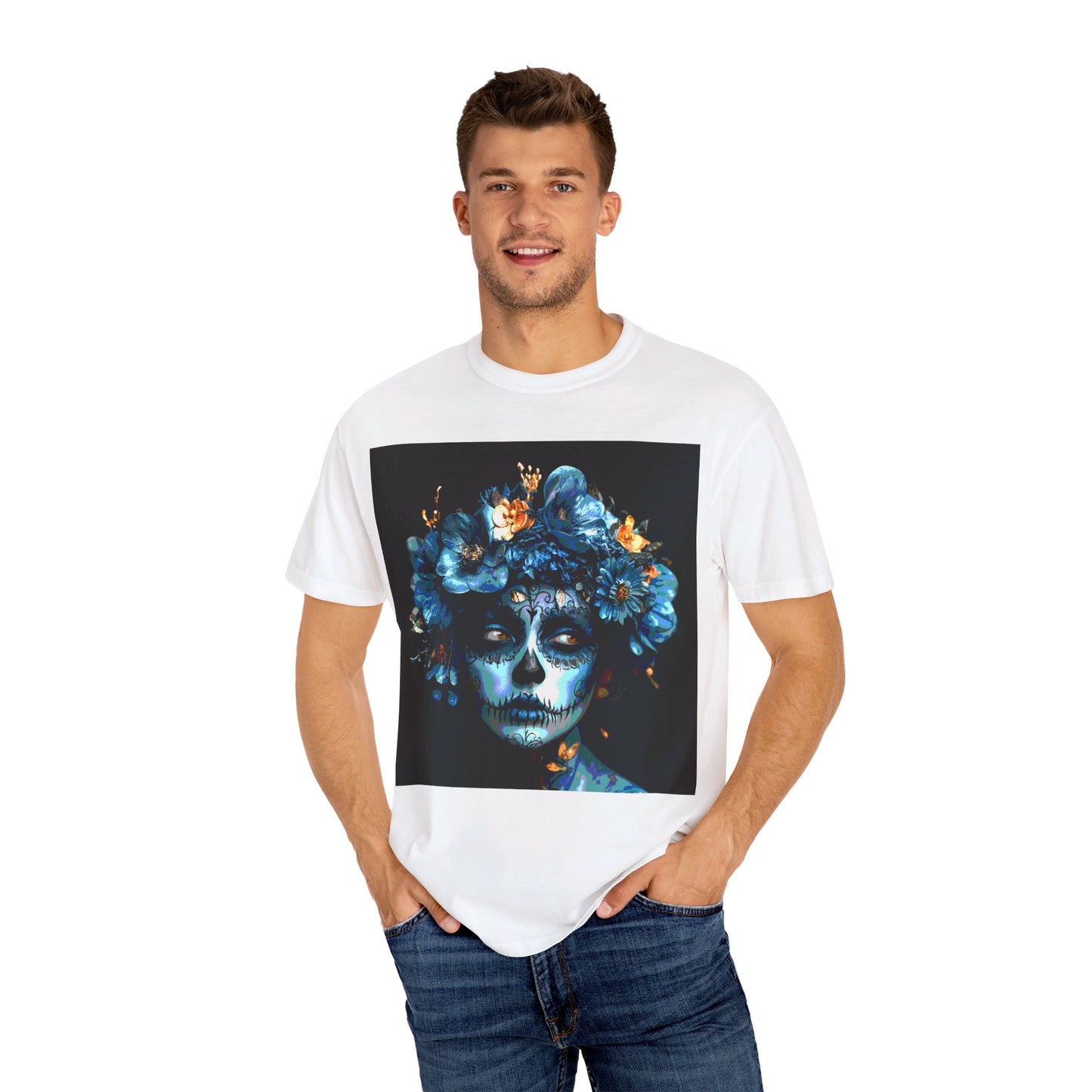 Art Blue Flowers Unisex Garment-Dyed T-shirt