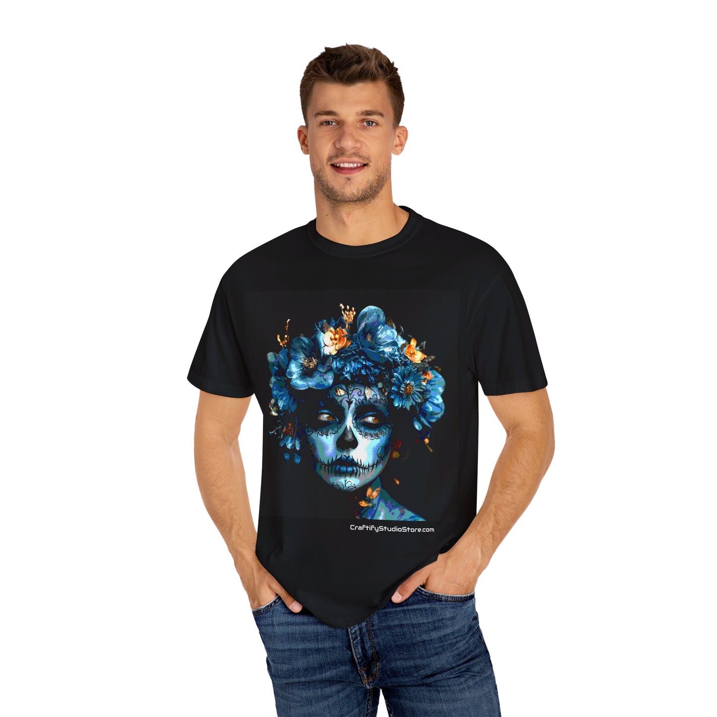 Art Blue Flowers Unisex Garment-Dyed T-shirt