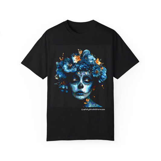 Art Blue Flowers Unisex Garment-Dyed T-shirt