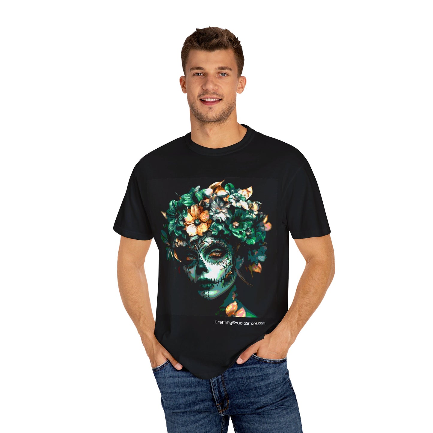 Art Green Flowers Unisex Garment-Dyed T-shirt